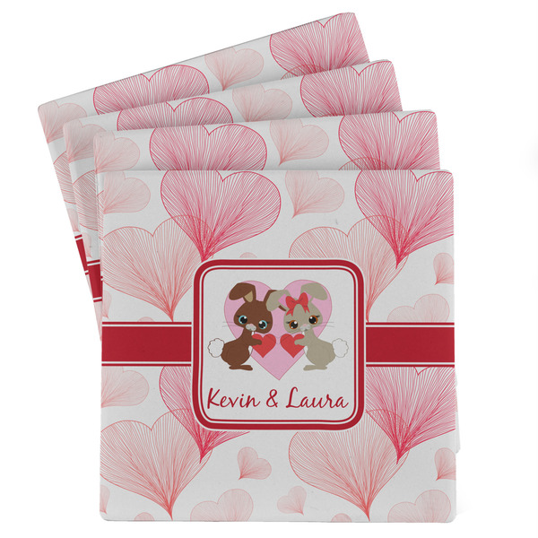 Custom Hearts & Bunnies Absorbent Stone Coasters - Set of 4 (Personalized)