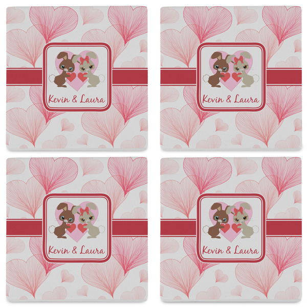 Hearts & Bunnies Set of 4 Sandstone Coasters - See All 4 View