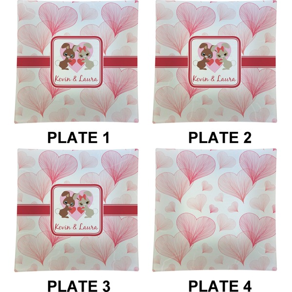 Hearts & Bunnies Set of Square Dinner Plates (Approval)