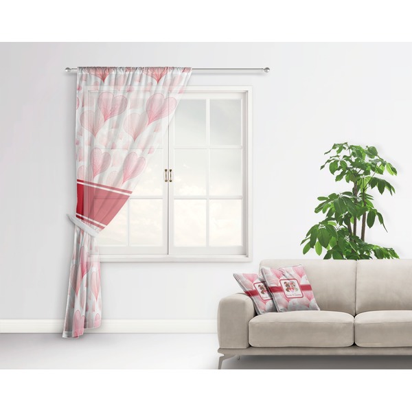 Hearts & Bunnies Sheer Curtain With Window and Rod - in Room Matching Pillow