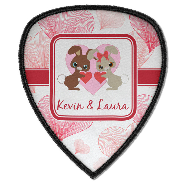 Custom Hearts & Bunnies Iron on Shield Patch A w/ Couple's Names