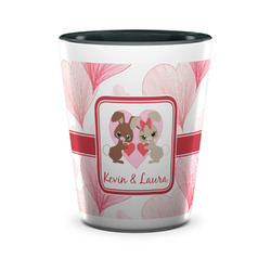 Hearts & Bunnies Ceramic Shot Glass - 1.5 oz - Two Tone - Set of 4 (Personalized)