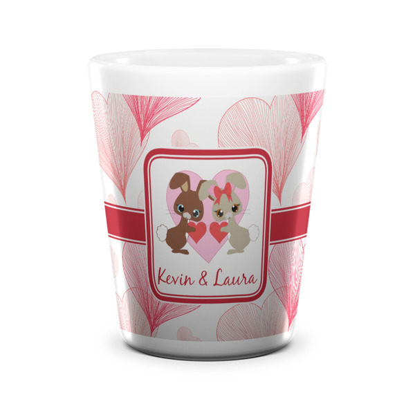 Custom Hearts & Bunnies Ceramic Shot Glass - 1.5 oz - White - Set of 4 (Personalized)