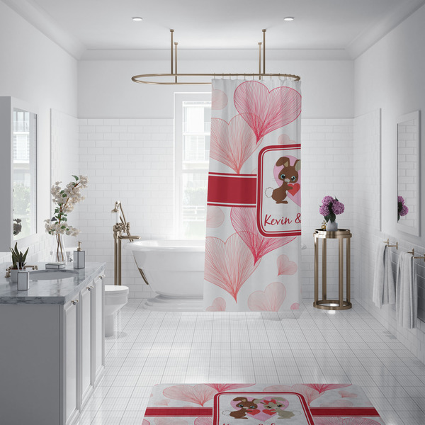 Hearts & Bunnies Shower Curtain - Custom Size