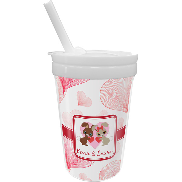 Custom Hearts & Bunnies Sippy Cup with Straw (Personalized)