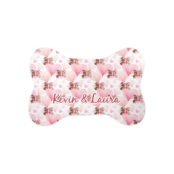 Custom Hearts & Bunnies Bone Shaped Dog Food Mat (Small) (Personalized)