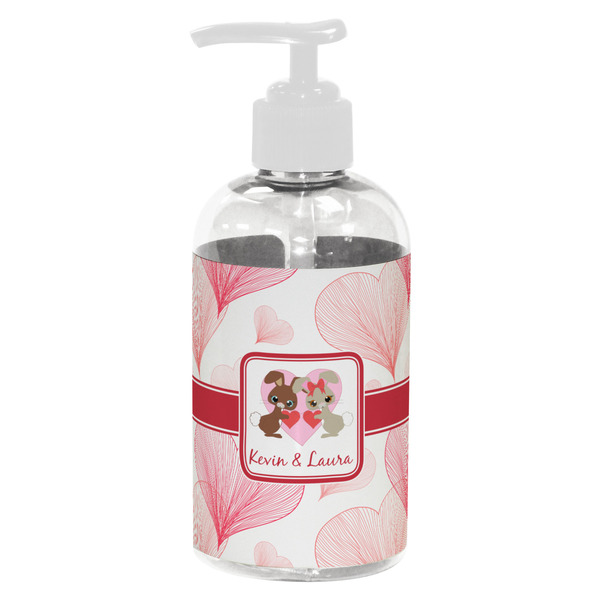 Custom Hearts & Bunnies Plastic Soap / Lotion Dispenser (8 oz - Small - White) (Personalized)