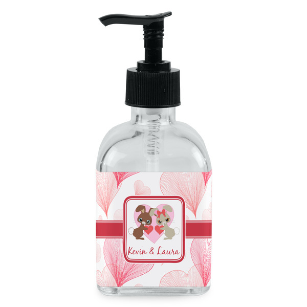 Custom Hearts & Bunnies Glass Soap & Lotion Bottle - Single Bottle (Personalized)