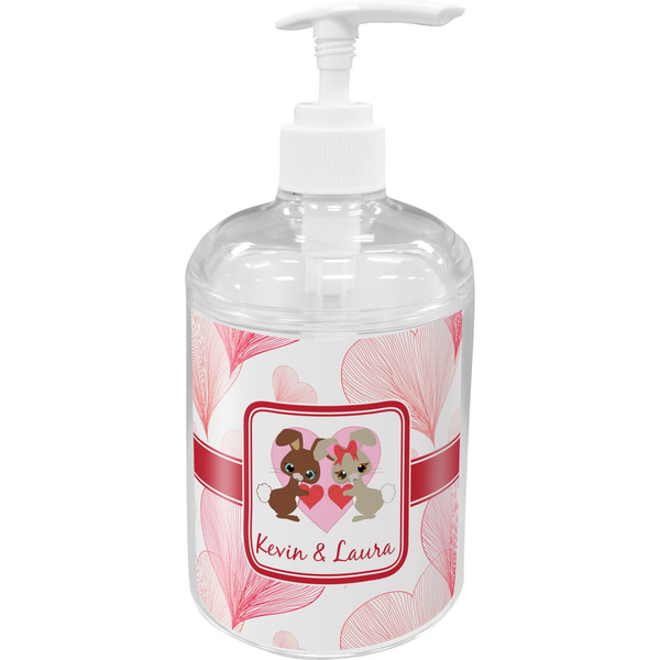 Custom Hearts & Bunnies Acrylic Soap & Lotion Bottle (Personalized)