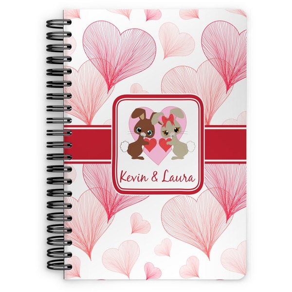 Custom Hearts & Bunnies Spiral Notebook - 7x10 w/ Couple's Names