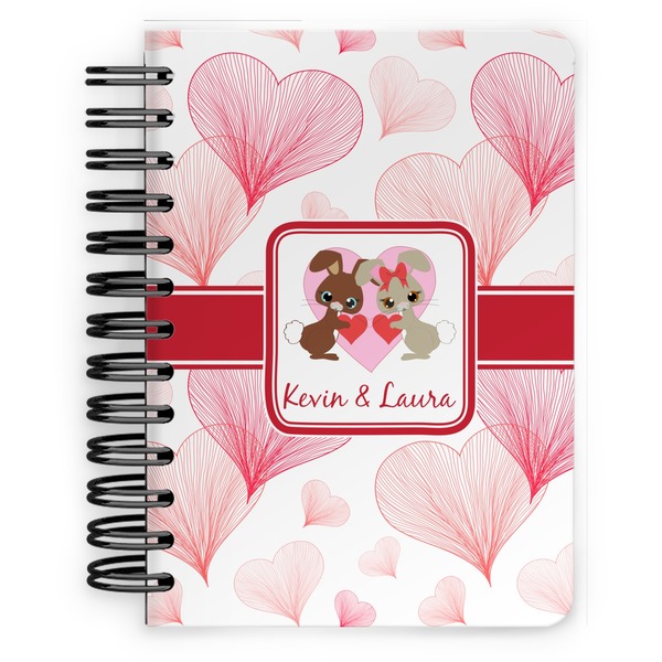 Custom Hearts & Bunnies Spiral Notebook - 5x7 w/ Couple's Names