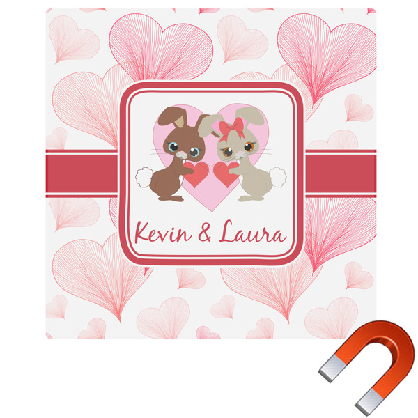 Custom Hearts & Bunnies Square Car Magnet - 6" (Personalized)