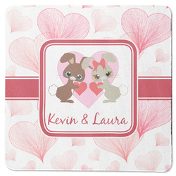 Hearts & Bunnies Square Rubber Backed Coaster (Personalized)