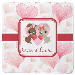 Hearts & Bunnies Square Rubber Backed Coaster (Personalized)