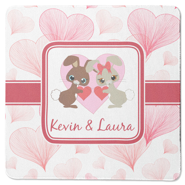 Custom Hearts & Bunnies Square Rubber Backed Coaster (Personalized)