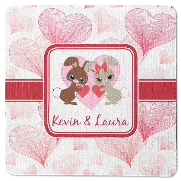 Custom Hearts & Bunnies Square Rubber Backed Coaster (Personalized)
