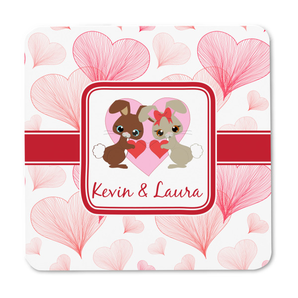 Hearts & Bunnies Square Fridge Magnet - FRONT