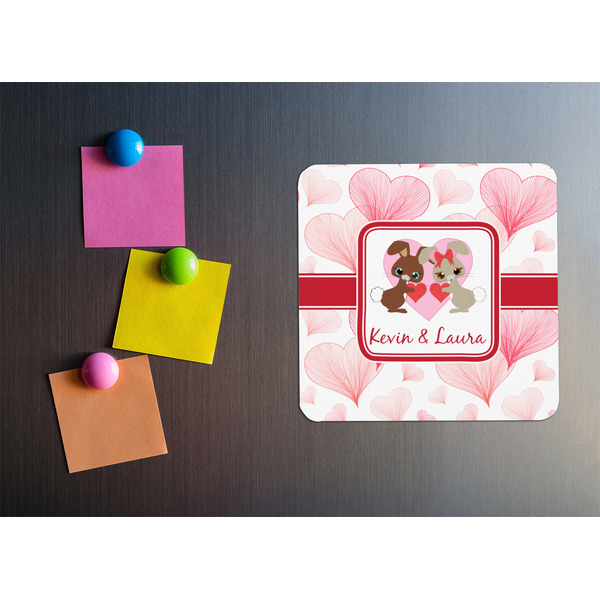 Hearts & Bunnies Square Fridge Magnet - LIFESTYLE