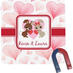 Hearts & Bunnies Square Fridge Magnet (Personalized)