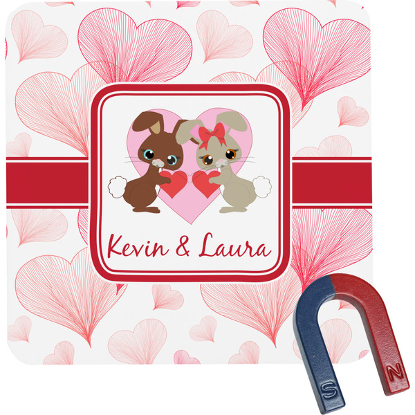 Custom Hearts & Bunnies Square Fridge Magnet (Personalized)
