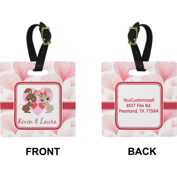Hearts & Bunnies Square Luggage Tag (Front + Back)