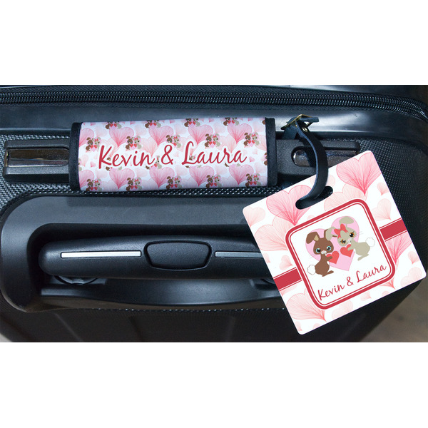 Hearts & Bunnies Square Luggage Tag & Handle Wrap - In Context