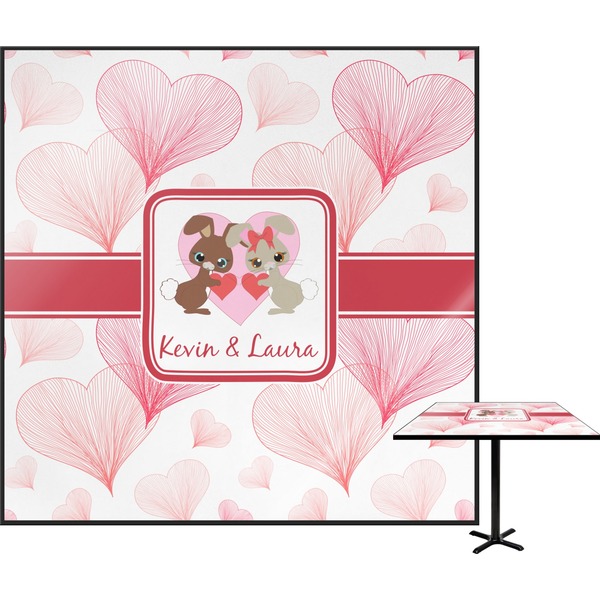 Custom Hearts & Bunnies Square Table Top - 30" (Personalized)