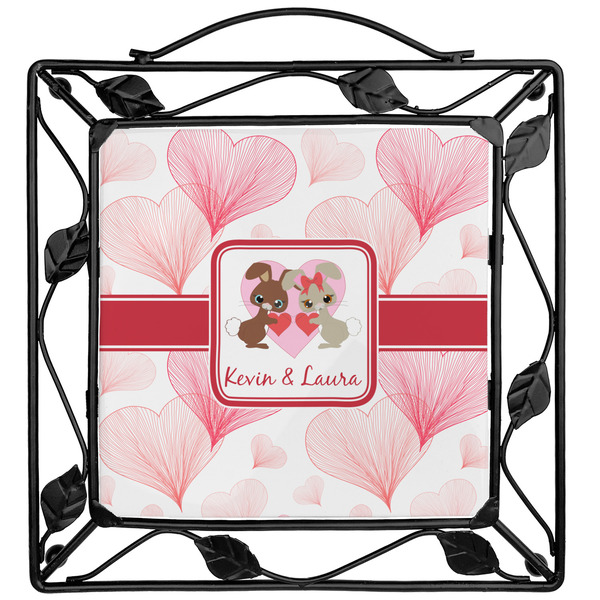 Custom Hearts & Bunnies Square Trivet (Personalized)