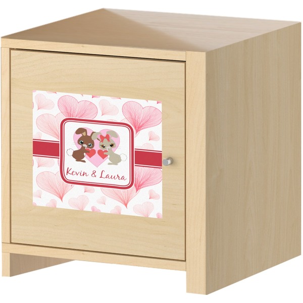 Hearts & Bunnies Square Wall Decal on Wooden Cabinet