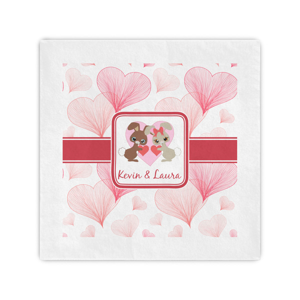 Custom Hearts & Bunnies Cocktail Napkins (Personalized)
