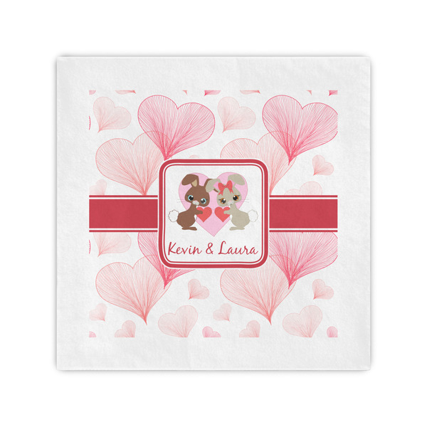 Custom Hearts & Bunnies Standard Cocktail Napkins (Personalized)