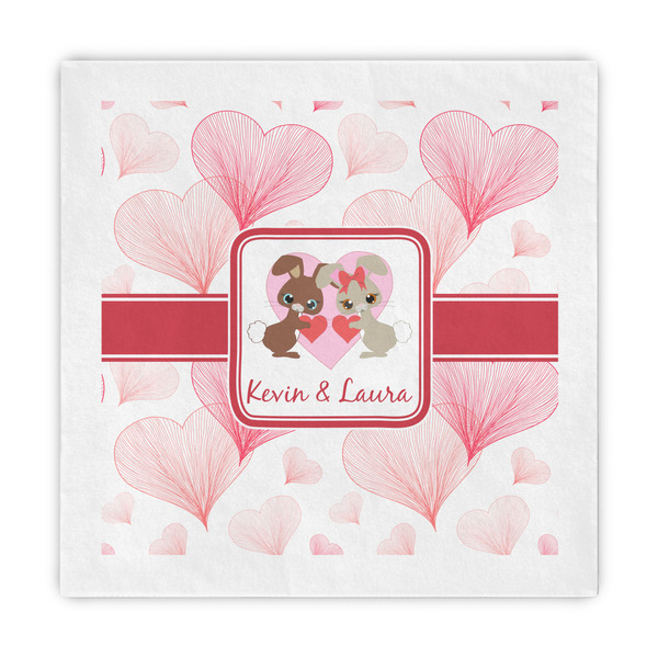Custom Hearts & Bunnies Decorative Paper Napkins (Personalized)