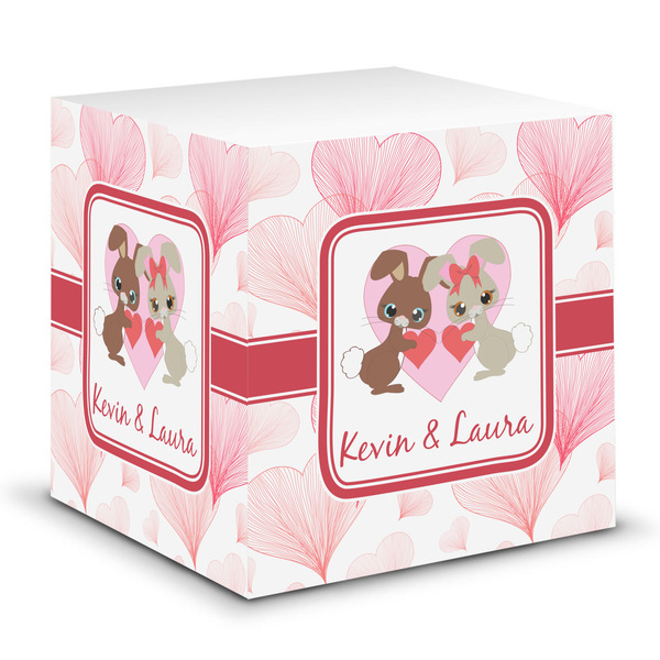 Custom Hearts & Bunnies Sticky Note Cube (Personalized)