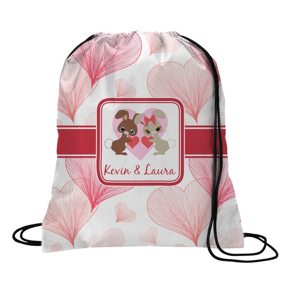 Custom Hearts & Bunnies Drawstring Backpack - Medium (Personalized)