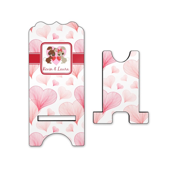 Hearts & Bunnies Stylized Phone Stand - Front & Back - Small