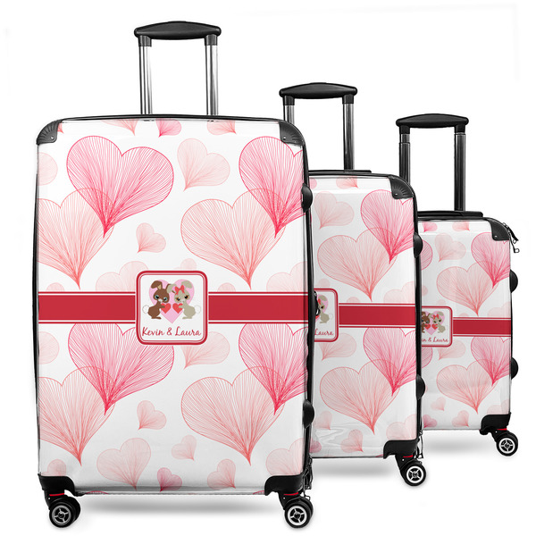 Custom Hearts & Bunnies 3 Piece Luggage Set - 20" Carry On, 24" Medium Checked, 28" Large Checked (Personalized)