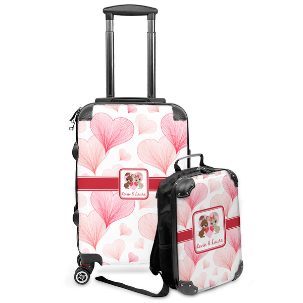 Custom Hearts & Bunnies Kids 2-Piece Luggage Set - Suitcase & Backpack (Personalized)