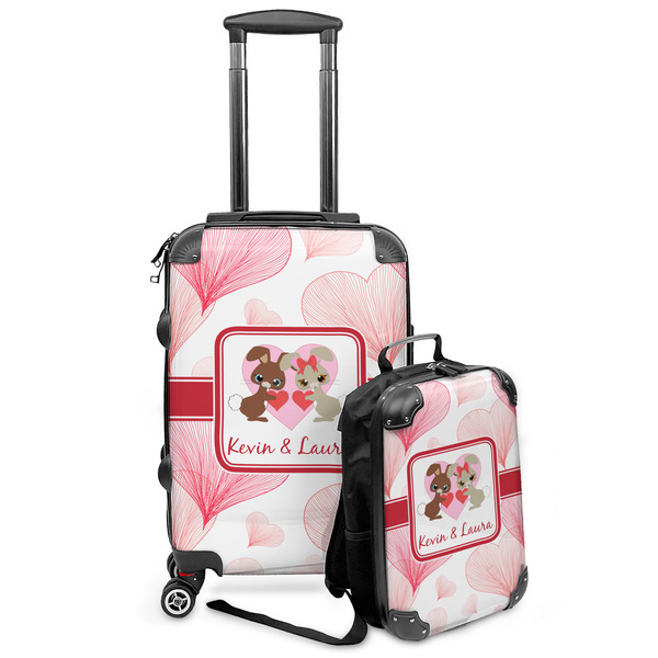Custom Hearts & Bunnies Kids 2-Piece Luggage Set - Suitcase & Backpack (Personalized)