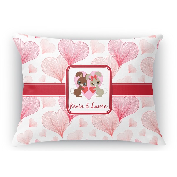 Custom Hearts & Bunnies Rectangular Throw Pillow Case (Personalized)