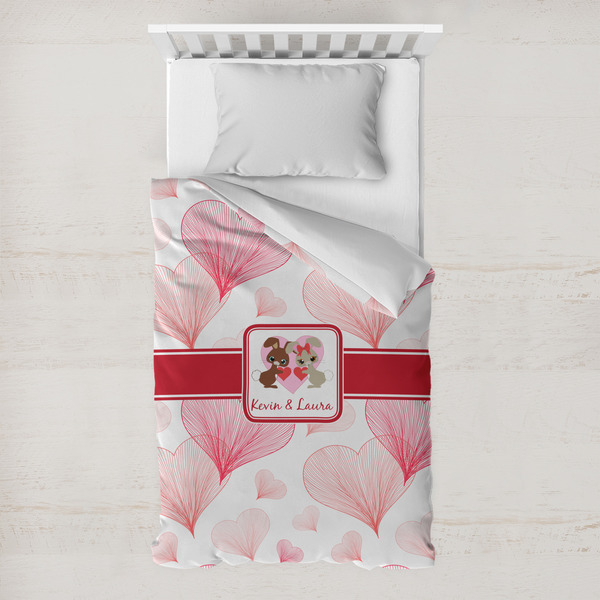 Custom Hearts & Bunnies Toddler Duvet Cover w/ Couple's Names