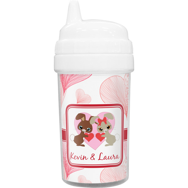 Custom Hearts & Bunnies Toddler Sippy Cup (Personalized)