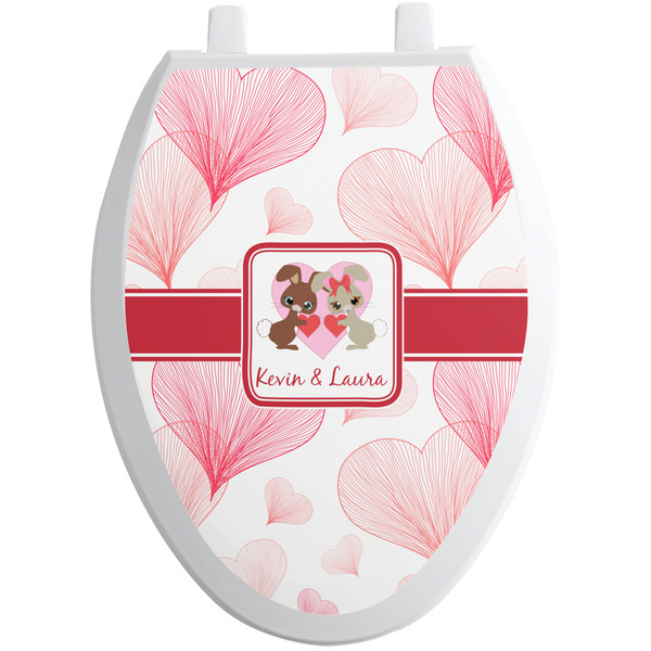 Custom Hearts & Bunnies Toilet Seat Decal - Elongated (Personalized)