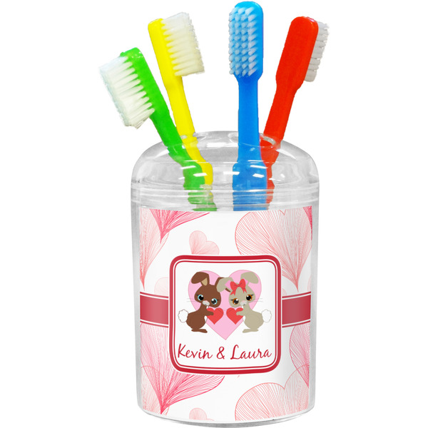 Custom Hearts & Bunnies Toothbrush Holder (Personalized)