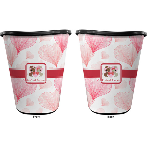 Hearts & Bunnies Trash Can Black - Front and Back - Apvl
