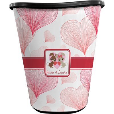 Hearts & Bunnies Waste Basket - Single Sided (Black) (Personalized)