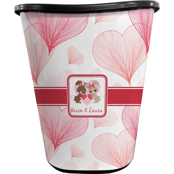 Custom Hearts & Bunnies Waste Basket - Double Sided (Black) (Personalized)