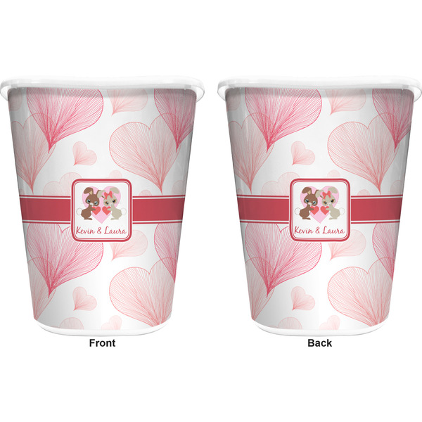 Hearts & Bunnies Trash Can White - Front and Back - Apvl