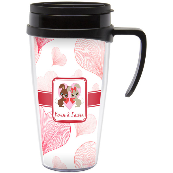 Custom Hearts & Bunnies Acrylic Travel Mug with Handle (Personalized)