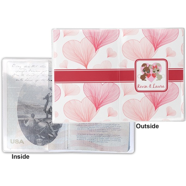 Hearts & Bunnies Vinyl Passport Holder - Flat Front and Back