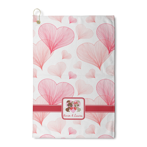 Custom Hearts & Bunnies Waffle Weave Golf Towel (Personalized)